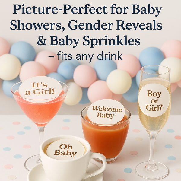 Personalized Edible Drink Toppers for Baby Shower – Custom Baby Shower Cup Toppers – Gender Reveal, Baby Sprinkle, Party Decorations
