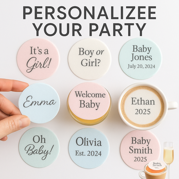 Personalized Edible Drink Toppers for Baby Shower – Custom Baby Shower Cup Toppers – Gender Reveal, Baby Sprinkle, Party Decorations