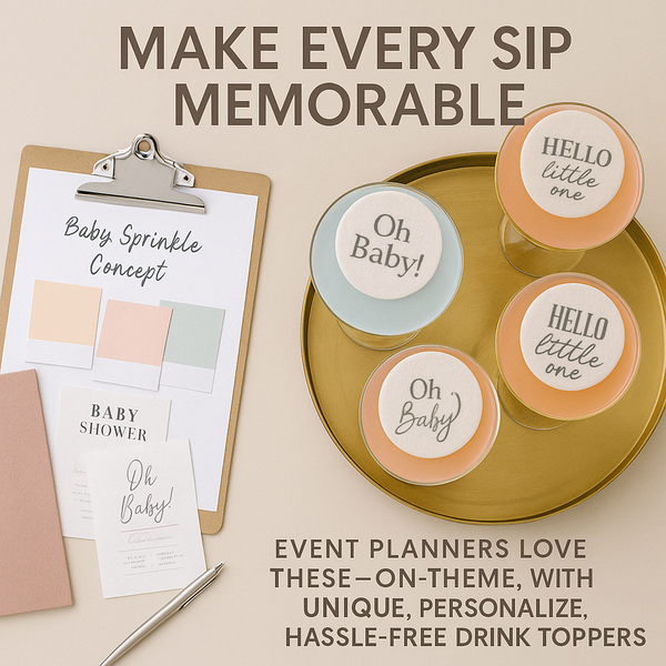 Personalized Edible Drink Toppers for Baby Shower – Custom Baby Shower Cup Toppers – Gender Reveal, Baby Sprinkle, Party Decorations