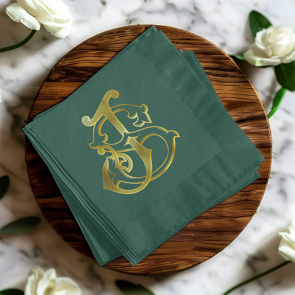 Personalized customizable foil stamping Napkins for Wedding, Custom Monogram Cocktail and Dinner Napkins, Engagement and Anniversary