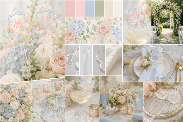 Custom Floral Monogram Wedding Drink Stirrers – Personalized Acrylic Cocktail Sticks