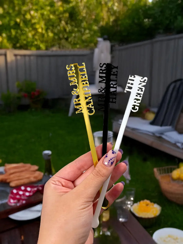 Personalized Acrylic Wedding Cocktail Stirrers – Custom Name Drink Swizzle Sticks – Luxury Reception Bar Decor – 10 30 50 100 Pack