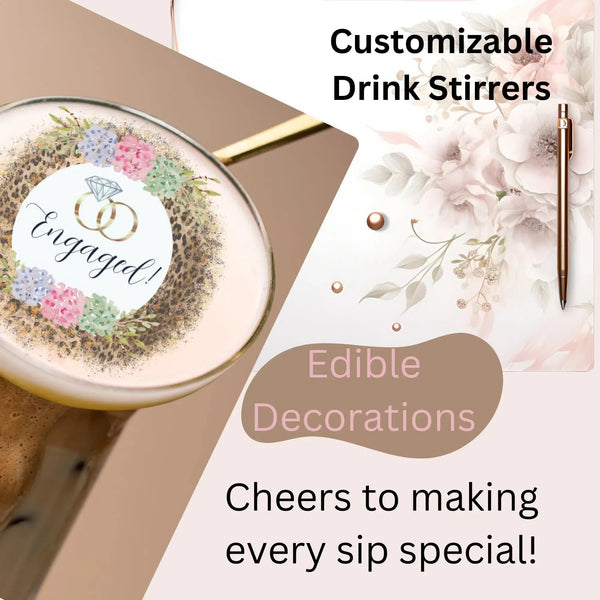 50-1000 Personalized Edible Drink Toppers: Monogram Cocktail Garnishes