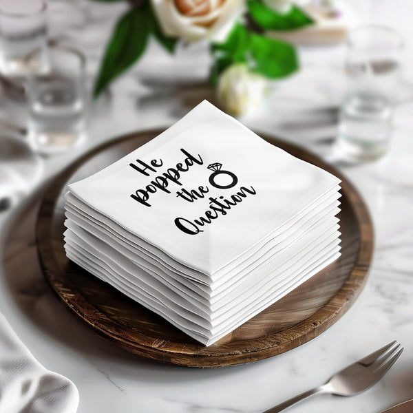 He Popped The Question Beverage Napkins, Engagement Party Napkins, Bridal Shower Napkins, Wedding Reception Napkins, Proposal Party Decor