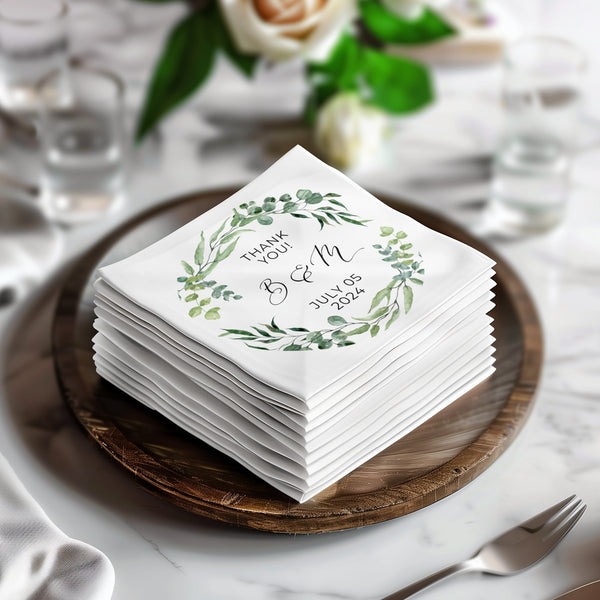 Personalized Napkins for Wedding, Anniversary, Engagement | Custom Monogram Cocktail Napkins | Printed Luncheon & Dinner Guest Napkins