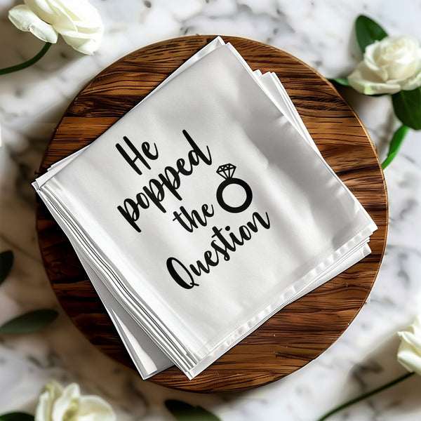 He Popped The Question Beverage Napkins, Engagement Party Napkins, Bridal Shower Napkins, Wedding Reception Napkins, Proposal Party Decor