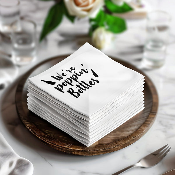 We're Poppin Bottles Beverage Napkins, Fun Party Supplies, Cute Drink Napkins, Elegant Wedding Decor, Funny Cocktail Napkins