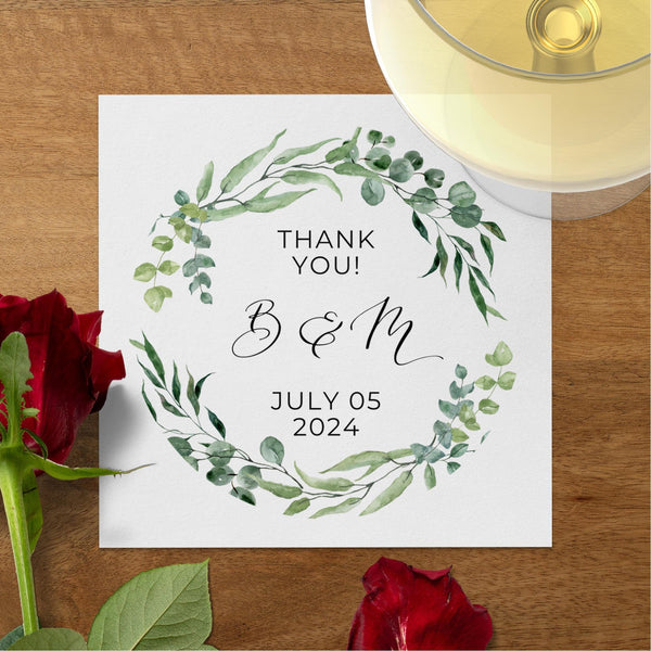 Personalized Napkins for Wedding, Anniversary, Engagement | Custom Monogram Cocktail Napkins | Printed Luncheon & Dinner Guest Napkins