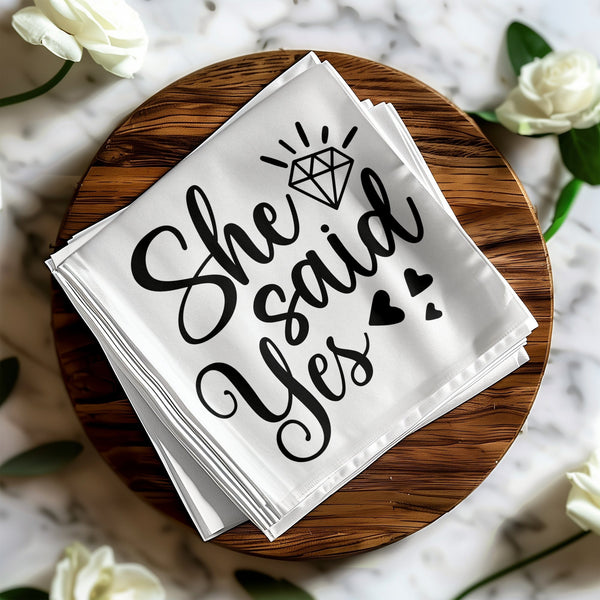 Customized Edible Drink Topper and Personalized Beverage Napkins Bundle, She Said Yes, Perfect for Engagement Party Decorations