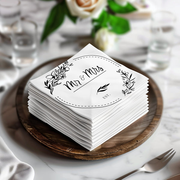 Custom Mr and Mrs Beverage Napkins & Edible Drink Toppers Bundle | Elegant Wedding Reception Decor | Personalized Party Supplies