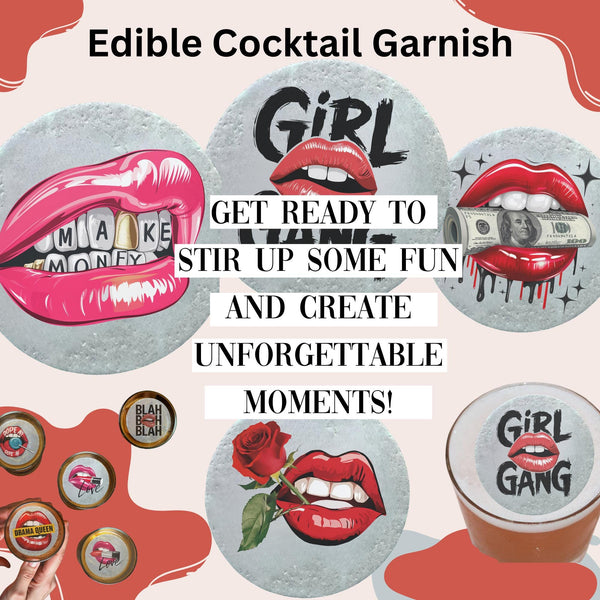 Sexy Lips Edible Drink Topper - Edible Cocktail Garnish, Lips Shaped Drink Decoration, Party Drink Accessory, Bachelorette Party Favor