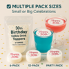 Edible drink toppers for 30th birthday parties in various pack sizes with glasses of drinks.