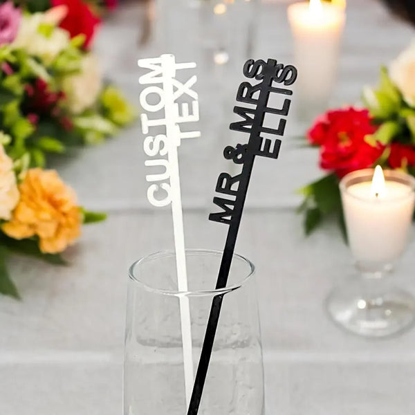 Personalized Acrylic Wedding Cocktail Stirrers – Custom Name Drink Swizzle Sticks – Luxury Reception Bar Decor – 10 30 50 100 Pack
