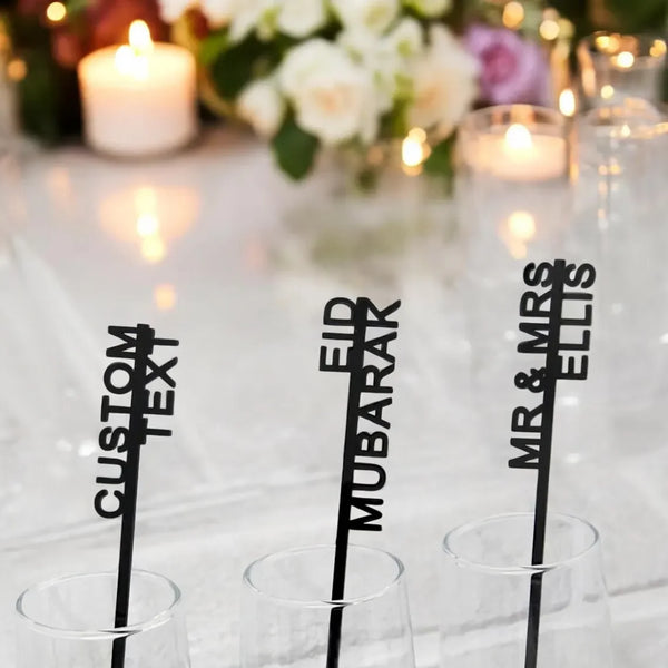 Personalized Acrylic Wedding Cocktail Stirrers – Custom Name Drink Swizzle Sticks – Luxury Reception Bar Decor – 10 30 50 100 Pack