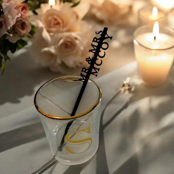 Personalized Acrylic Wedding Cocktail Stirrers – Custom Name Drink Swizzle Sticks – Luxury Reception Bar Decor – 10 30 50 100 Pack