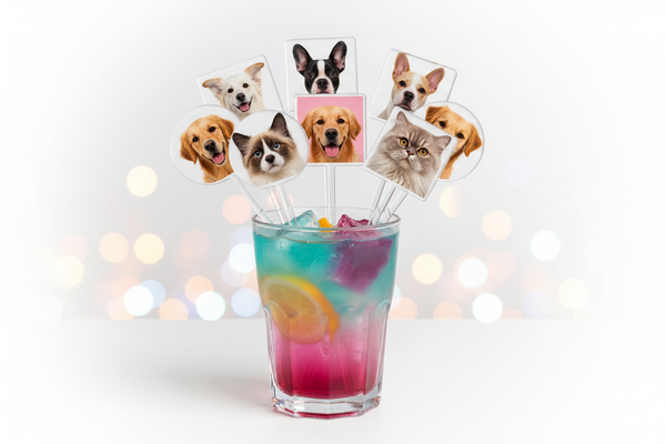 Custom Pet Photo Cocktail Stirrers – Personalized Acrylic Drink Stir Sticks for Parties, Weddings & Holidays