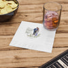 Personalized cocktail napkin with couple's initials and humorous quote.