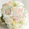 Personalized floral monogram acrylic wedding drink stirrers with pastel flowers