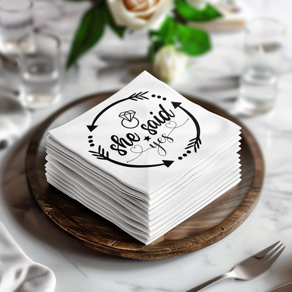 Customized Edible Drink Topper and Personalized Beverage Napkins Bundle, She Said Yes Engagement Party Decor, Bridal Shower Gifts